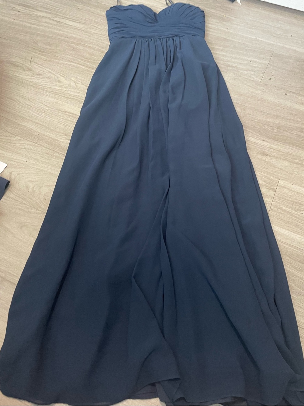 Bill Levkoff Navy Strapless Chiffon Gown